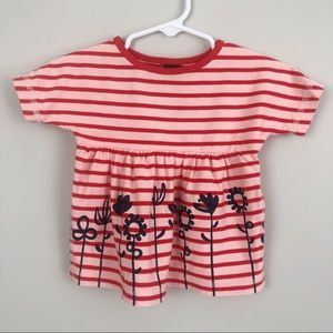 Tea Red Striped Dress with flowers. 3-6m